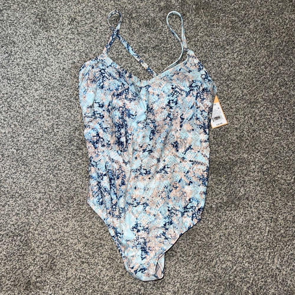 Kona Sol Blue/Pink Snakeprint Crossback Swimsuit